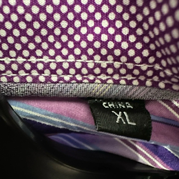 Bugatchi Uomo Men’s Long Sleeve Flip Cuff Purple Striped Button Up Shirt Size XL - Picture 4 of 6